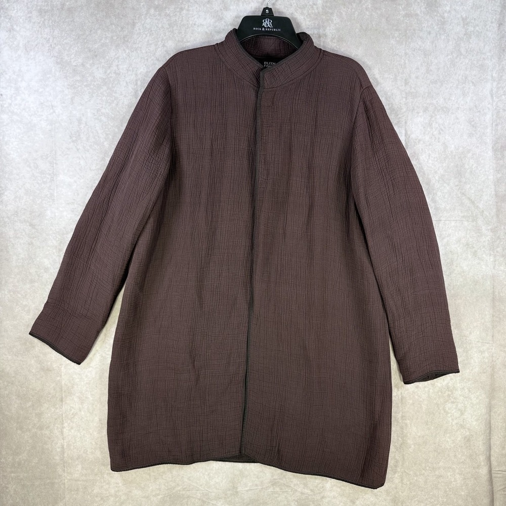 Eileen Fisher Sponge Jacket Women‎ Medium Rayon Silk Textured Brown Lagenlook